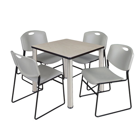 Regency Kee 30 in Square Breakroom Table Top Black Legs 4 Zeng Stack Chairs