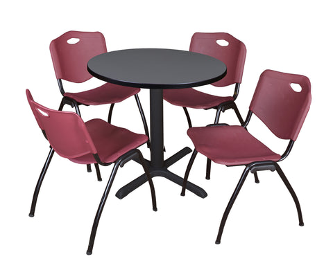 Regency Cain 30 in. Round XBase Breakroom Table & 4 M Stack Chairs