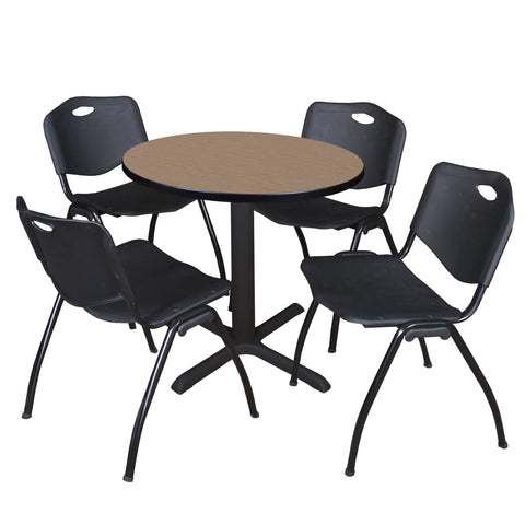 Regency Cain 30 in. Round XBase Breakroom Table & 4 M Stack Chairs