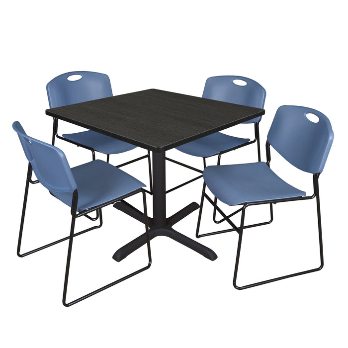 Cain 36" Square Breakroom Table & 4 Zeng Stack Chairs