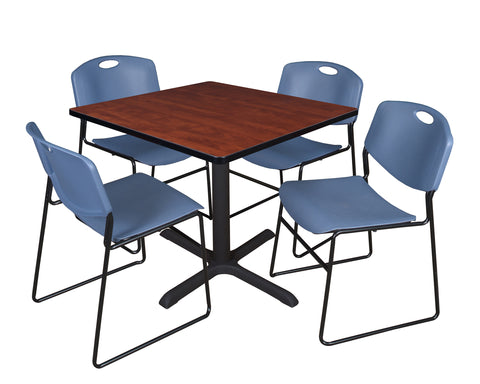 Regency Cain 30 in. Square XBase Breakroom Table & 4 Zeng Stack Chairs