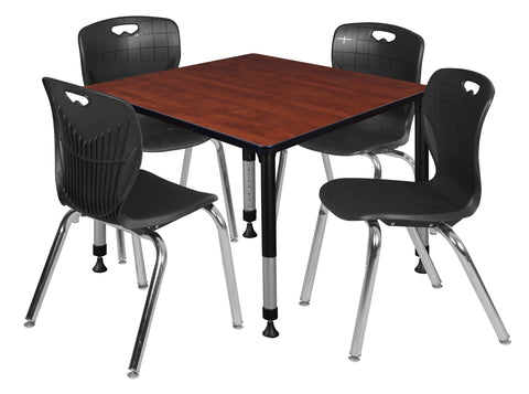Regency Kee 30 in. Square Adjustable Classroom Table & 4 Andy 18 in. Stack Chairs Black