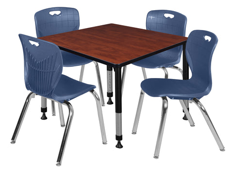 Regency Kee 30 in. Square Adjustable Classroom Table & 4 Andy 18 in. Stack Chairs Black