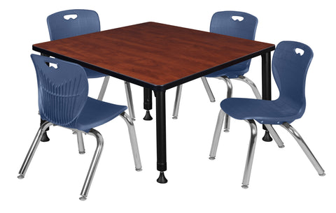 Regency Kee 30 in. Square Adjustable Classroom Table & 4 Andy 12 in. Stack Chairs Black