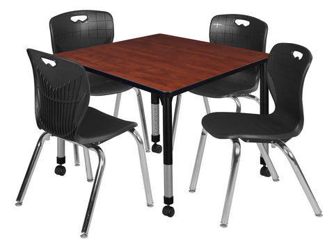 Regency Kee 30 in. Square Mobile Adjustable Classroom Table & 4 Andy 18 in. Stack Chairs Black