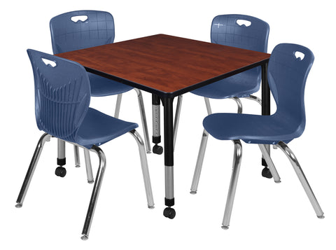 Regency Kee 30 in. Square Mobile Adjustable Classroom Table & 4 Andy 18 in. Stack Chairs Black