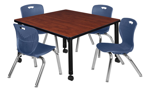Regency Kee 30 in. Square Mobile Adjustable Classroom Table & 4 Andy 12 in. Stack Chairs Black