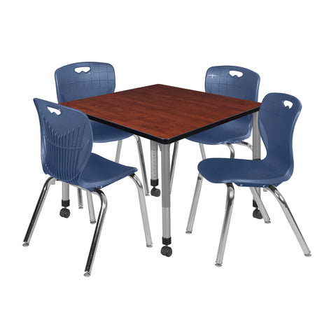 Regency Kee 30 in. Square Mobile Adjustable Classroom Table & 4 Andy 18 in. Stack Chairs Black