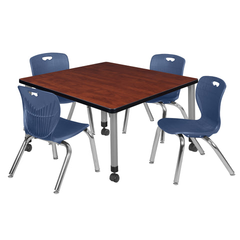Regency Kee 30 in. Square Mobile Adjustable Classroom Table & 4 Andy 12 in. Stack Chairs Black