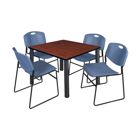 Regency Kee 30 in Square Breakroom Table Top Black Legs 4 Zeng Stack Chairs