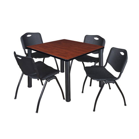 Regency Kee 30 in Square Breakroom Table Top Black Legs 4 M Stack Chairs