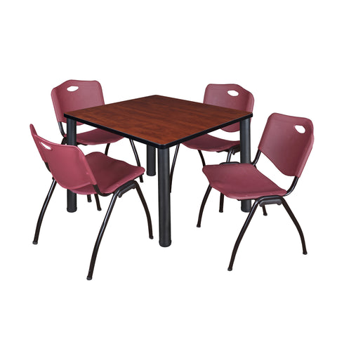 Regency Kee 30 in Square Breakroom Table Top Black Legs 4 M Stack Chairs