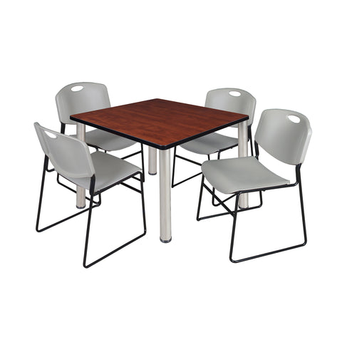 Regency Kee 30 in Square Breakroom Table Top Black Legs 4 Zeng Stack Chairs