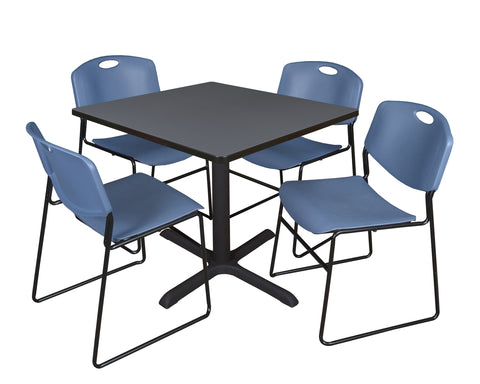 Regency Cain 30 in. Square XBase Breakroom Table & 4 Zeng Stack Chairs