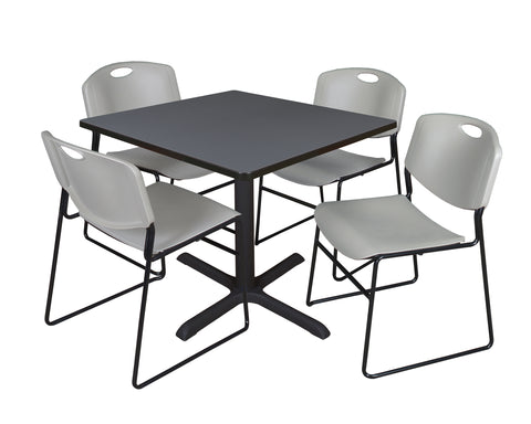 Regency Cain 30 in. Square XBase Breakroom Table & 4 Zeng Stack Chairs