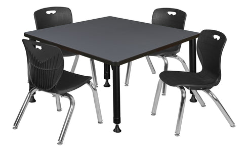 Regency Kee 30 in. Square Adjustable Classroom Table & 4 Andy 12 in. Stack Chairs Black