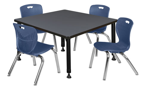 Regency Kee 30 in. Square Adjustable Classroom Table & 4 Andy 12 in. Stack Chairs Black