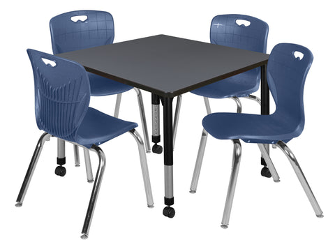 Regency Kee 30 in. Square Mobile Adjustable Classroom Table & 4 Andy 18 in. Stack Chairs Black