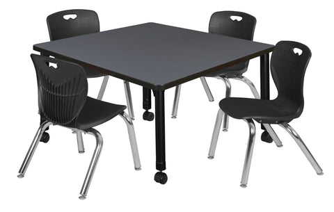 Regency Kee 30 in. Square Mobile Adjustable Classroom Table & 4 Andy 12 in. Stack Chairs Black