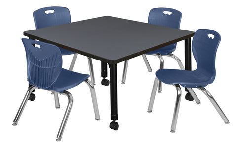 Regency Kee 30 in. Square Mobile Adjustable Classroom Table & 4 Andy 12 in. Stack Chairs Black