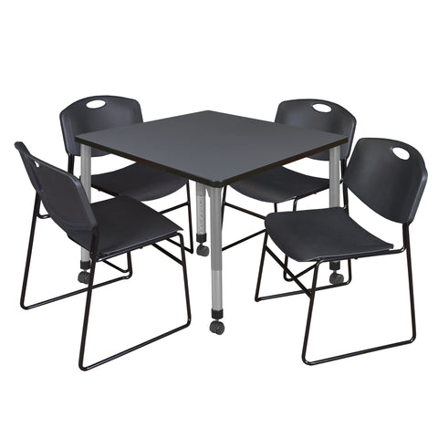 Regency Kee 30 in. Square Mobile Adjustable Classroom Table & 4 Zeng Stack Chairs Black