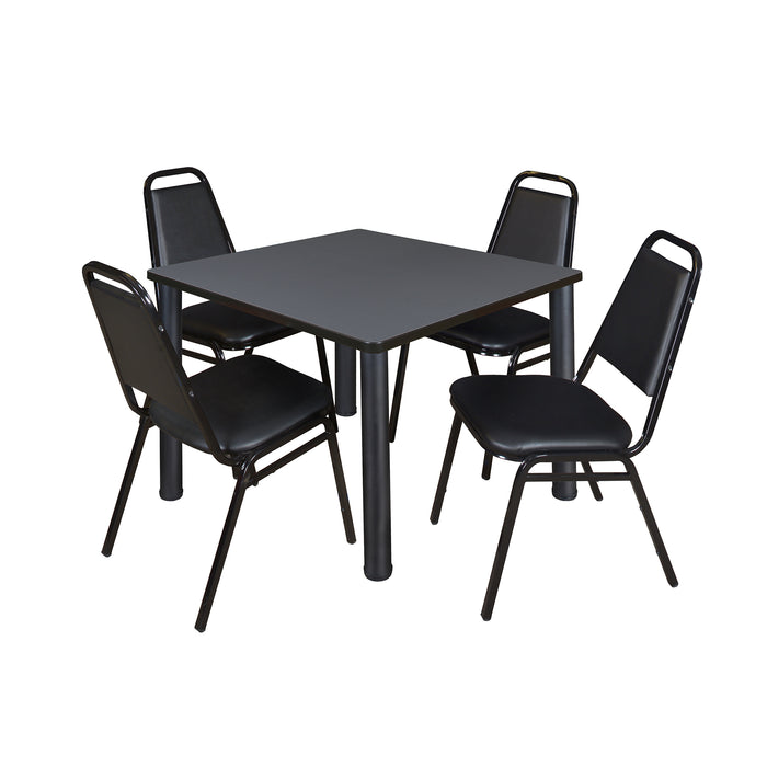 Kee 36" Square Breakroom Table & 4 Restaurant Stack Chairs