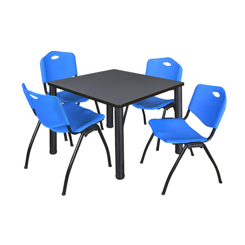Regency Kee 30 in Square Breakroom Table Top Black Legs 4 M Stack Chairs