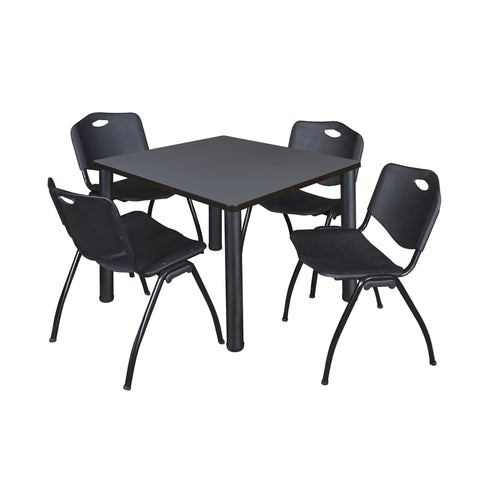 Regency Kee 30 in Square Breakroom Table Top Black Legs 4 M Stack Chairs