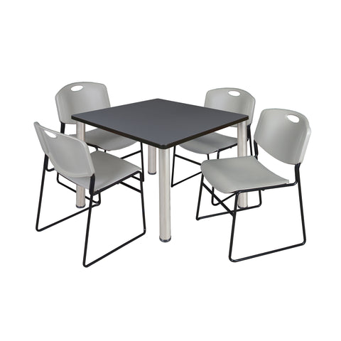 Regency Kee 30 in Square Breakroom Table Top Black Legs 4 Zeng Stack Chairs