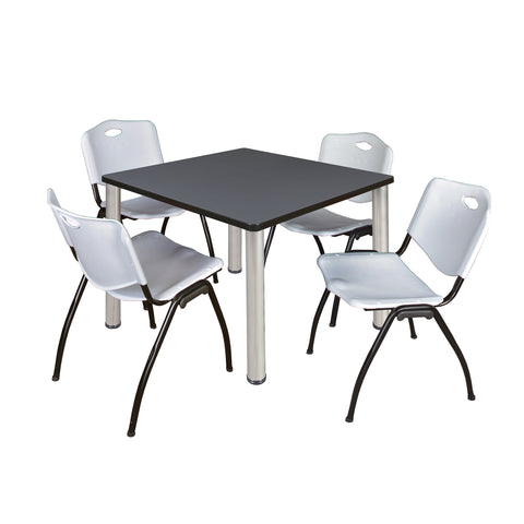 Regency Kee 30 in Square Breakroom Table Top Black Legs 4 M Stack Chairs