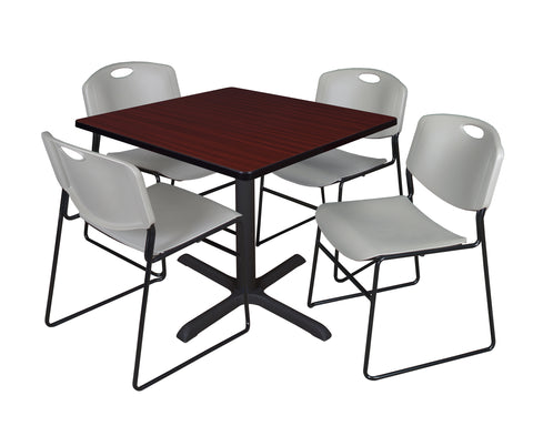 Regency Cain 30 in. Square XBase Breakroom Table & 4 Zeng Stack Chairs