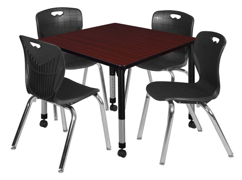 Regency Kee 30 in. Square Mobile Adjustable Classroom Table & 4 Andy 18 in. Stack Chairs Black