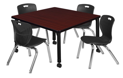 Regency Kee 30 in. Square Mobile Adjustable Classroom Table & 4 Andy 12 in. Stack Chairs Black