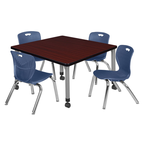 Regency Kee 30 in. Square Mobile Adjustable Classroom Table & 4 Andy 12 in. Stack Chairs Black