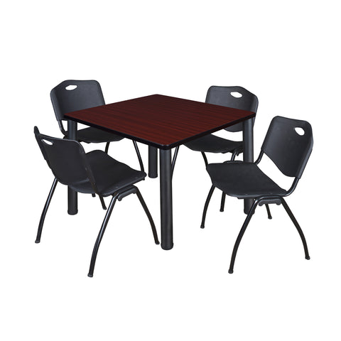 Regency Kee 30 in Square Breakroom Table Top Black Legs 4 M Stack Chairs