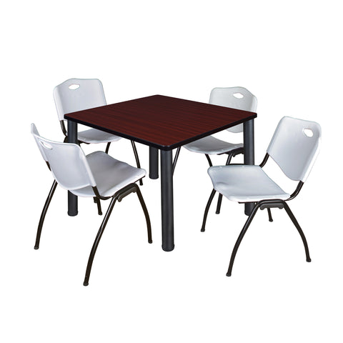 Regency Kee 30 in Square Breakroom Table Top Black Legs 4 M Stack Chairs