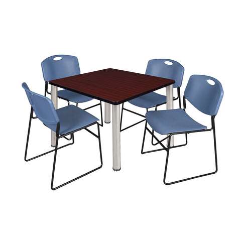 Regency Kee 30 in Square Breakroom Table Top Black Legs 4 Zeng Stack Chairs