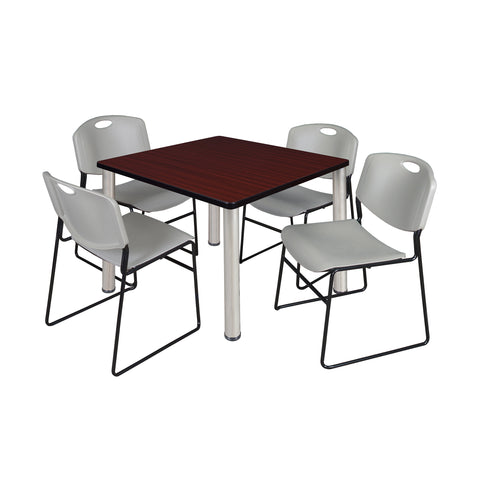 Regency Kee 30 in Square Breakroom Table Top Black Legs 4 Zeng Stack Chairs