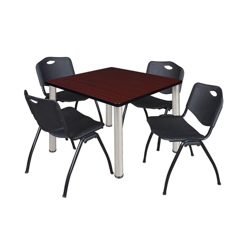 Regency Kee 30 in Square Breakroom Table Top Black Legs 4 M Stack Chairs