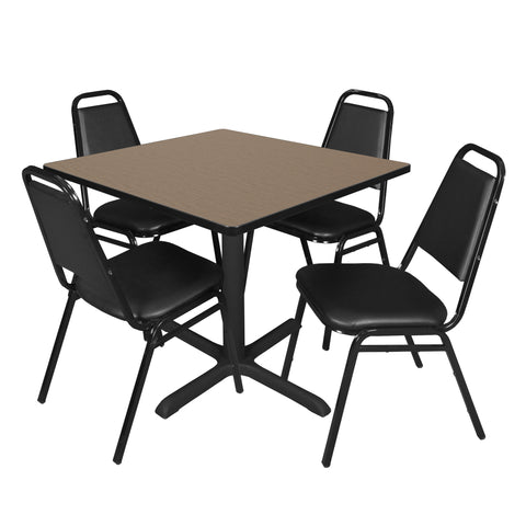 Regency Cain 30 in. Square XBase Breakroom Table & 4 Restaurant Stack Chairs Black
