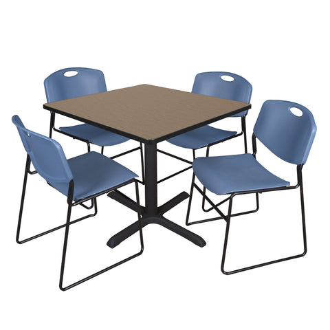 Regency Cain 30 in. Square XBase Breakroom Table & 4 Zeng Stack Chairs
