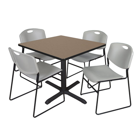 Regency Cain 30 in. Square XBase Breakroom Table & 4 Zeng Stack Chairs
