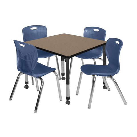 Regency Kee 30 in. Square Mobile Adjustable Classroom Table & 4 Andy 18 in. Stack Chairs Black