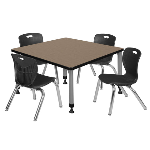 Regency Kee 30 in. Square Adjustable Classroom Table & 4 Andy 12 in. Stack Chairs Black