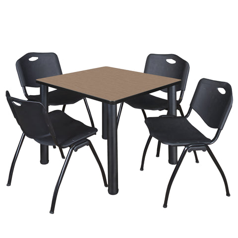 Regency Kee 30 in Square Breakroom Table Top Black Legs 4 M Stack Chairs