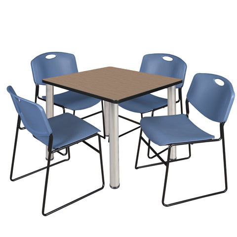 Regency Kee 30 in Square Breakroom Table Top Black Legs 4 Zeng Stack Chairs
