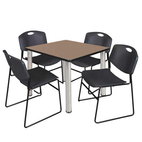 Regency Kee 30 in Square Breakroom Table Top Black Legs 4 Zeng Stack Chairs
