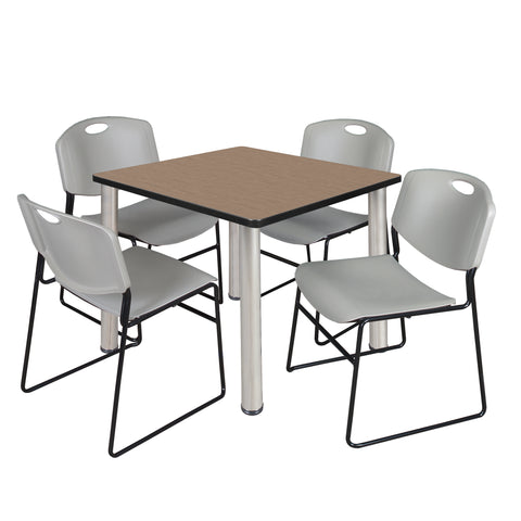 Regency Kee 30 in Square Breakroom Table Top Black Legs 4 Zeng Stack Chairs