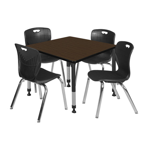 Regency Kee 30 in. Square Adjustable Classroom Table & 4 Andy 18 in. Stack Chairs Black