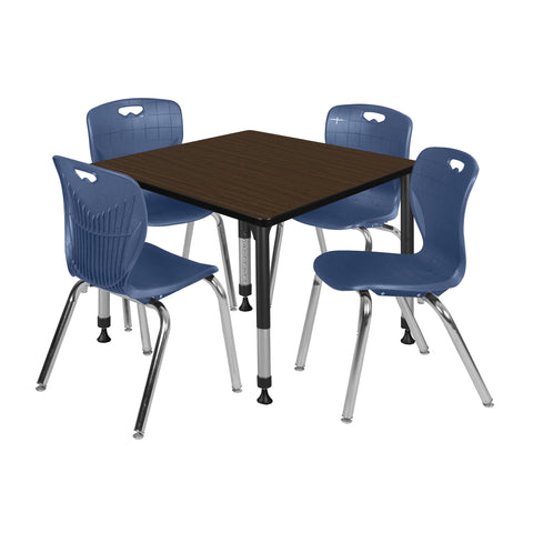 Regency Kee 30 in. Square Adjustable Classroom Table & 4 Andy 18 in. Stack Chairs Black